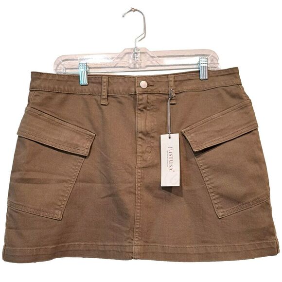 Just USA Henderson Dark Olive Cargo Skirt Cotton Spandex Los Angeles Sz LP, NWT - Picture 1 of 8